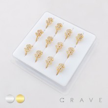 12PCS OF CZ GEM PAVED DOLLAR SIGN 316L SURGICAL STEEL NOSE HOOP O-RING BOX